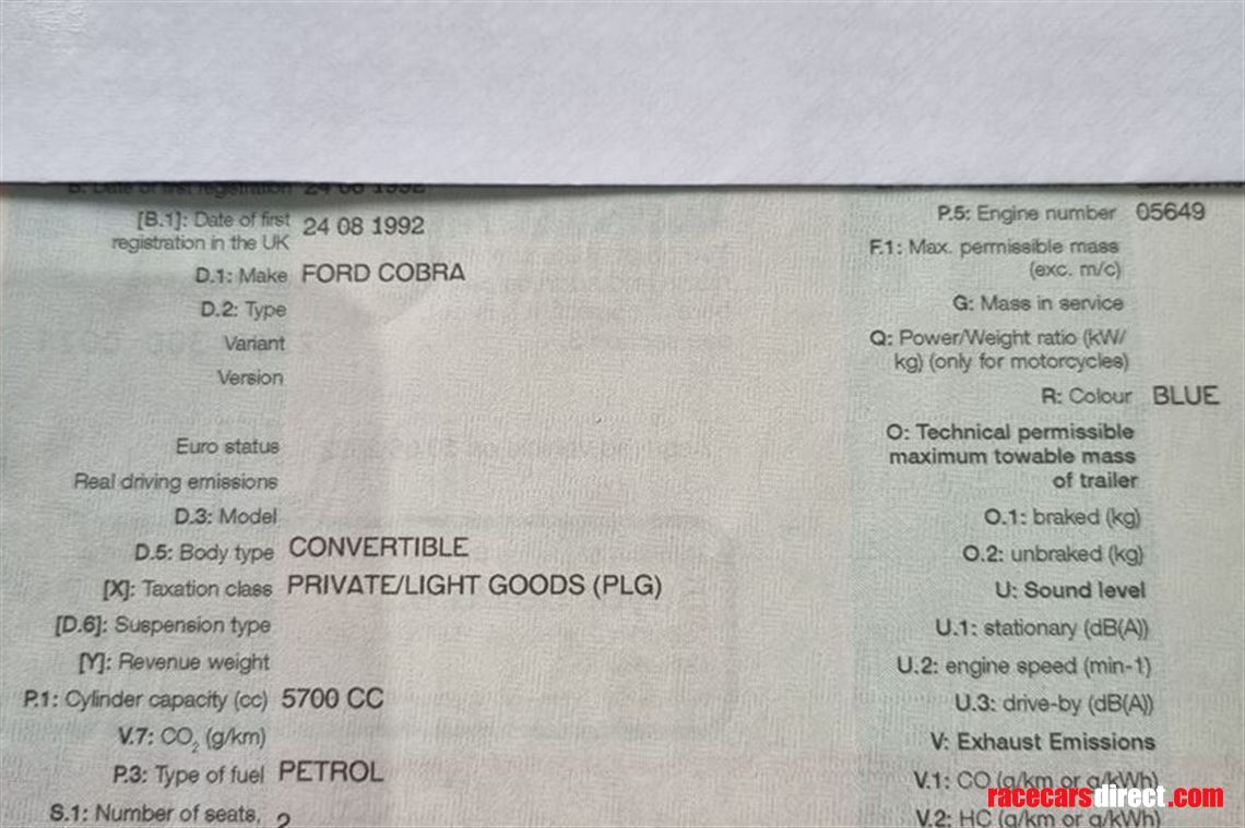 ford-cobra-v5-registration-document