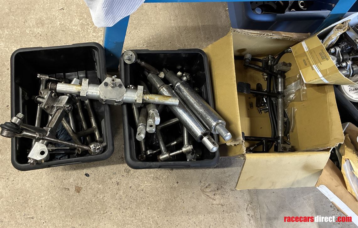 Suspension including all original units, wishbones. Also showing pedals and steering rack