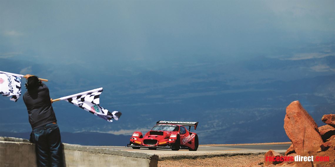 The finish of a remarkable challenge. The Gillet Vertigo crosses the finish line of the 2018 Pikes Peak International Hill Climb, where Vanina Ickx became the fastest woman in the history of the event since 1916.